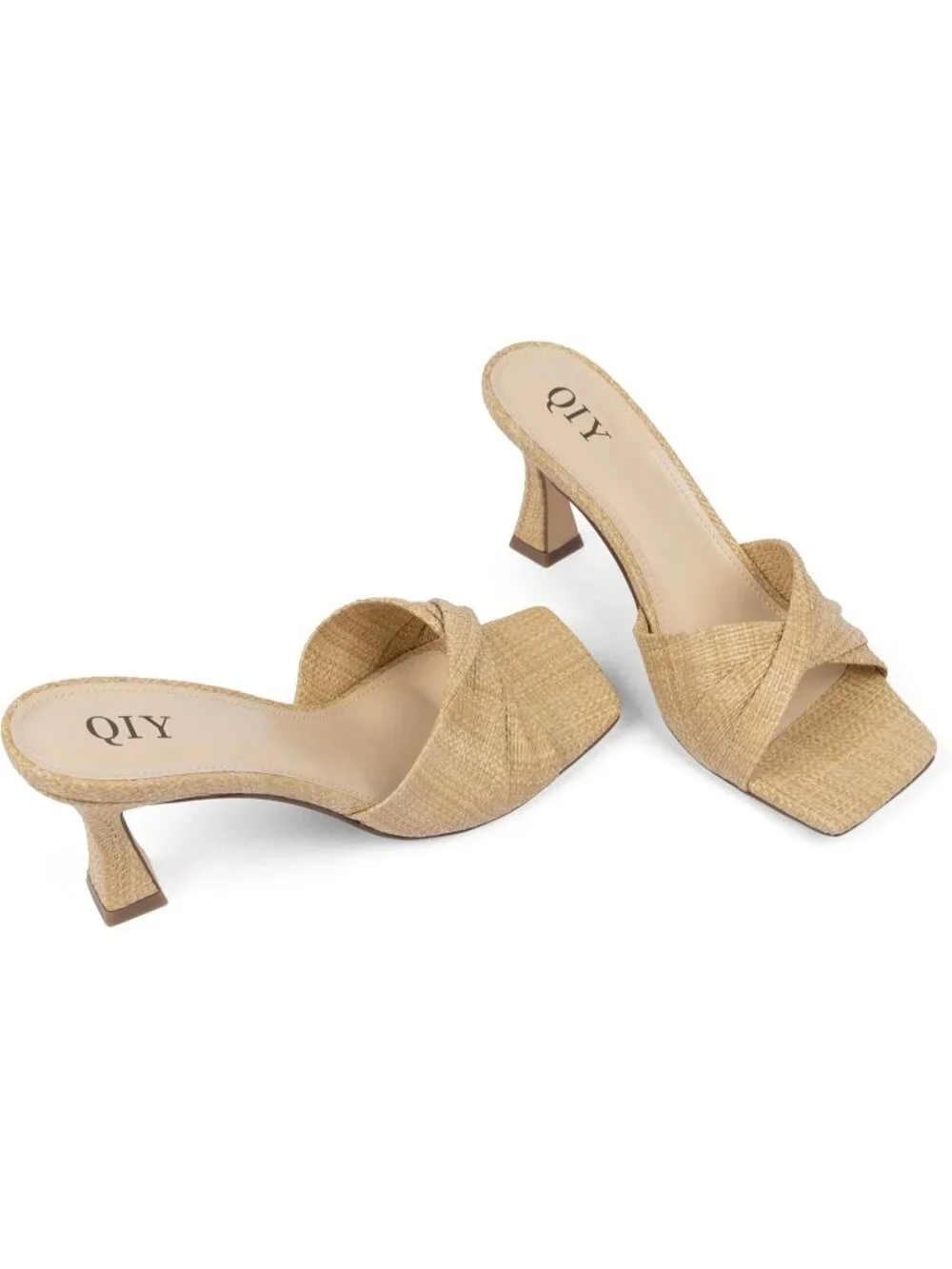 Women's Nude Summer Stylish Open Square Toe Casual Slip-On Kitten Heeled Sandals